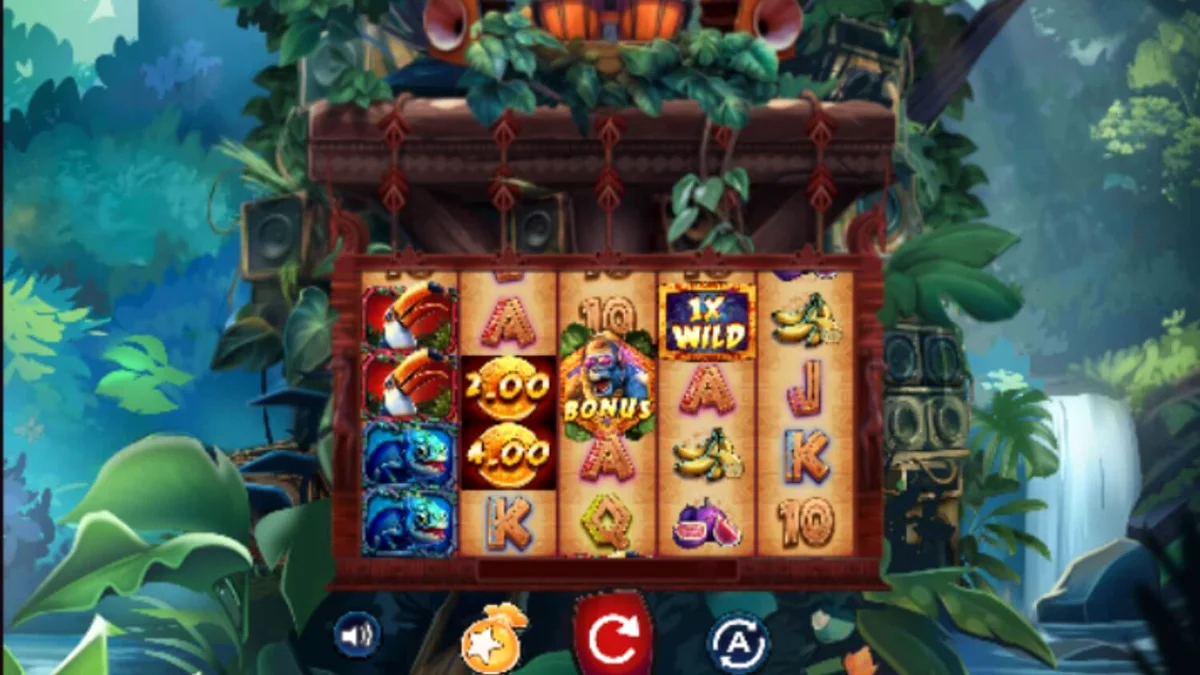 Pemandangan hutan tropis yang rimbun dengan simbol-simbol slot Kongo Bongo yang eksotis.