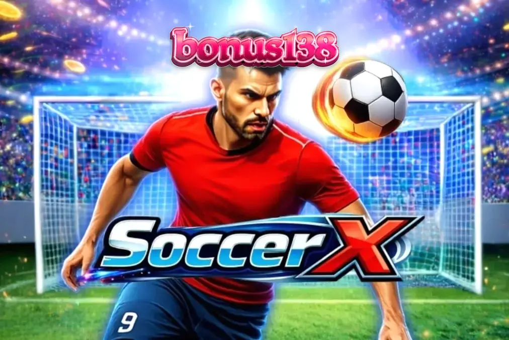 Tampilan antarmuka permainan slot SoccerX dengan tema adu penalti